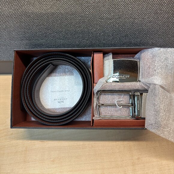 NWT! COACH F65185 MOD PLAQUE HARNESS CUT-TO-SIZE REVERSIBLE LEATHER BELT SET - Picture 1 of 7